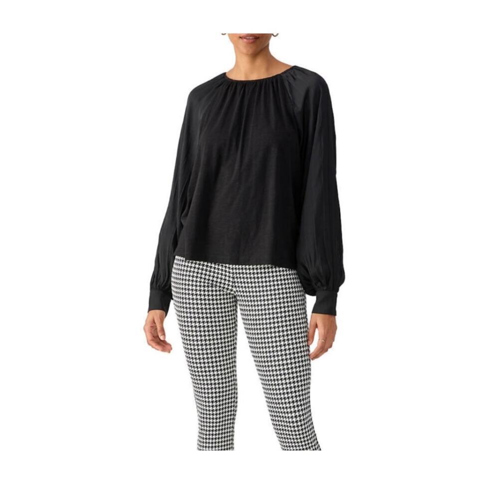 Sanctuary Satin Sleeve Long Sleeve Black Top Size XS